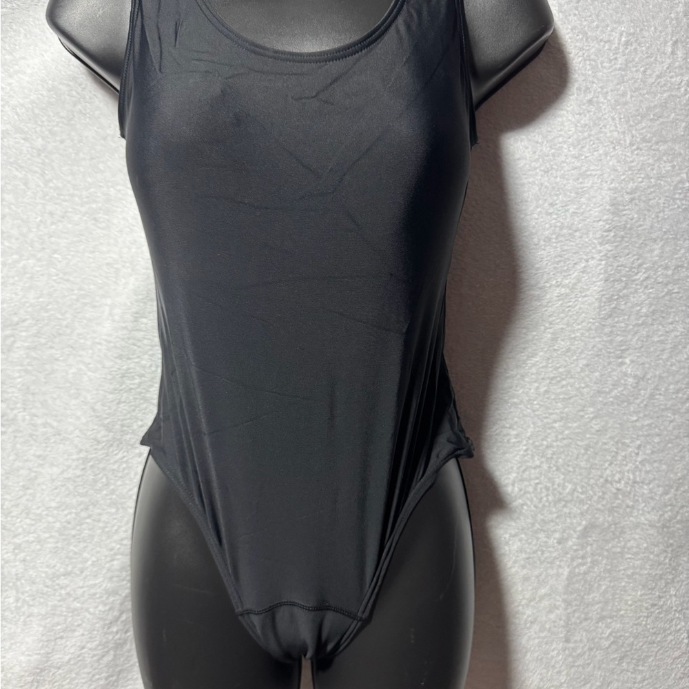 Sleek Black Scoop Neck Bodysuit